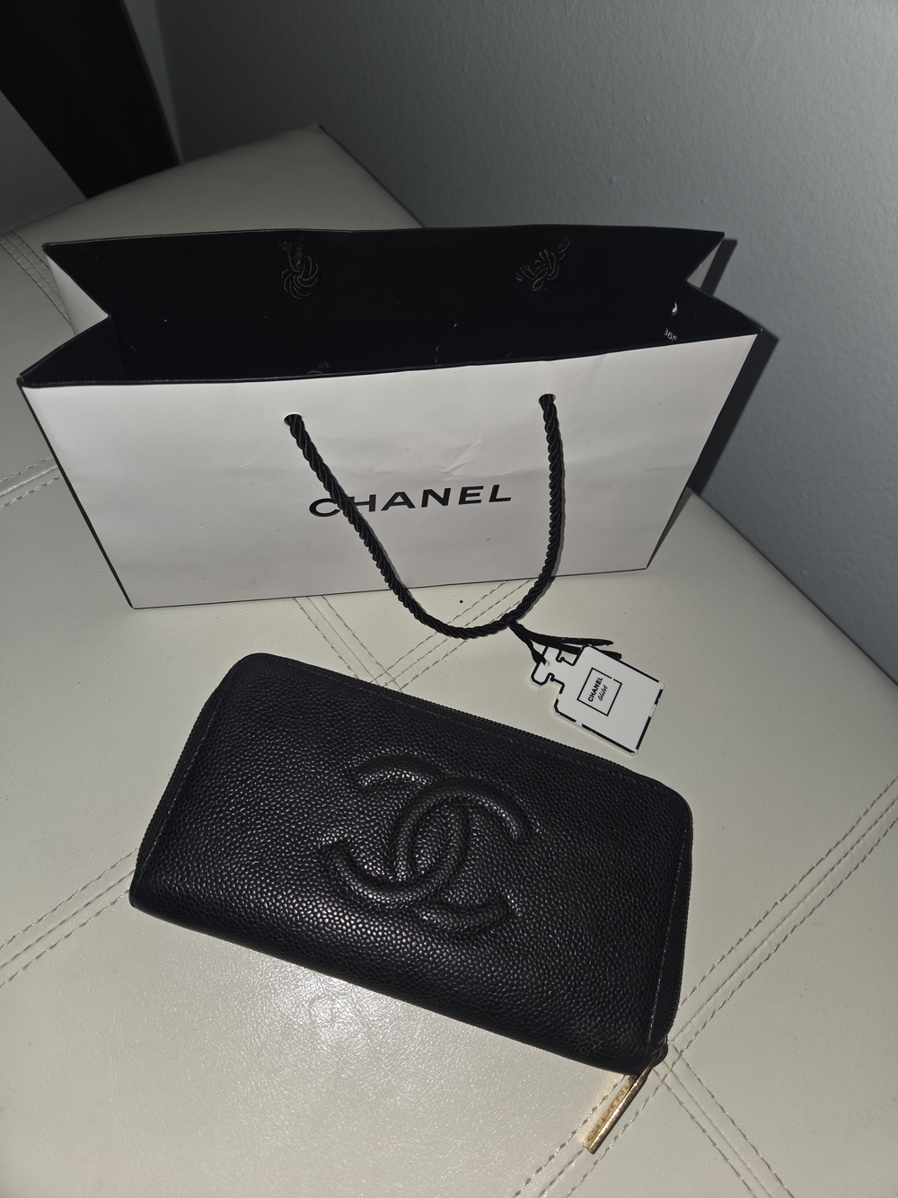 Chanel Black Caviar Zip Around Wallet